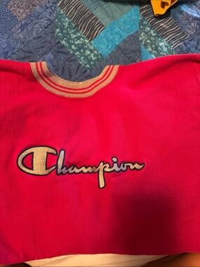 Champion Red Sweatshirt with Gold Script Logo